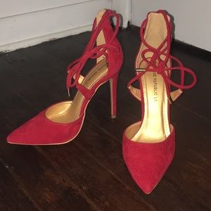 Shoe Republic LA Red Lace Up Faux Pointed Heels